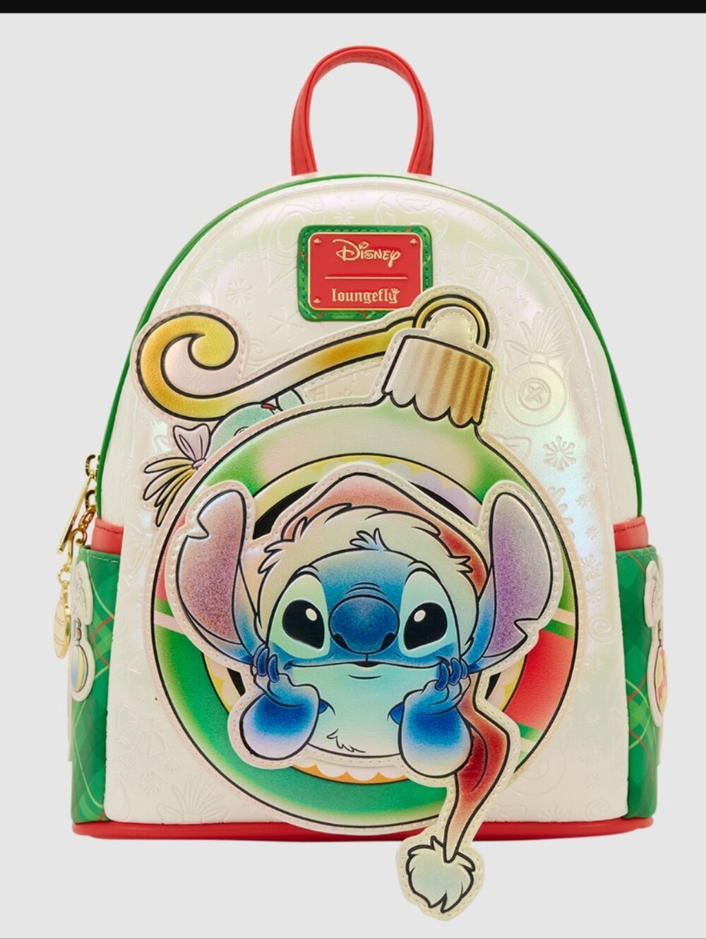 New Disney Stitch & Scrump Iridescent Holiday Ornament Mini Backpack